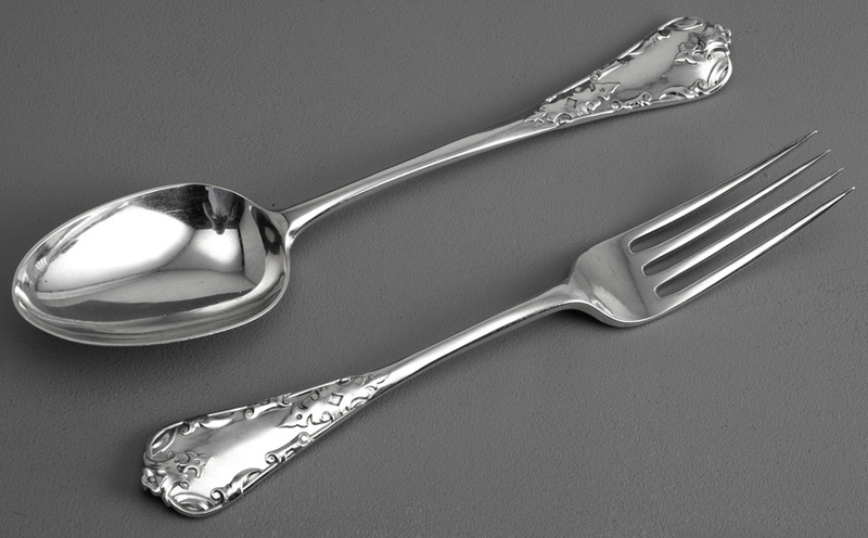 Leopard Antiques Rare Straight Tudor Pattern Silver Flatware Set